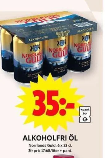 ALKOHOLFRI ÖL Norrlands Guld. 6 x 33 cl
