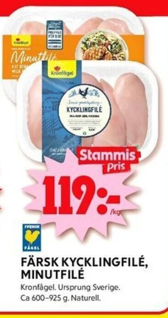 ICA Kvantum FÄRSK KYCKLINGFILÉ, MINUTFILÉ Kronfågel erbjuda