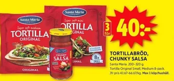 ICA Kvantum TORTILLABRÖD, CHUNKY SALSA Santa Maria erbjuda