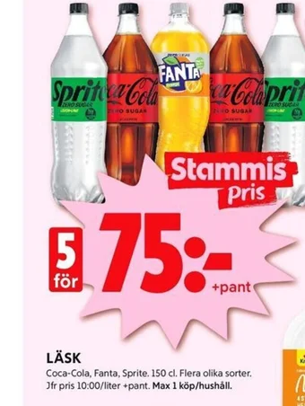 ICA Kvantum LÄSK Coca-Cola, Fanta, Sprite. 150 cl. erbjuda