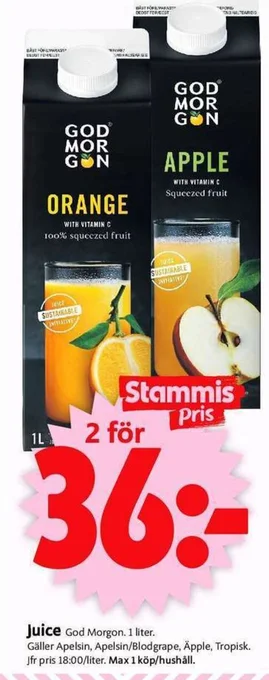 ICA Supermarket Juice God Morgon. 1 liter. erbjuda