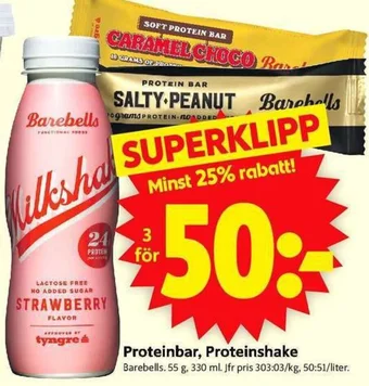 ICA Supermarket Proteinbar, Proteinshake Barebells erbjuda