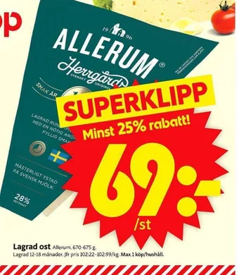 ICA Supermarket Lagrad ost Allerum. 670-675 g. erbjuda
