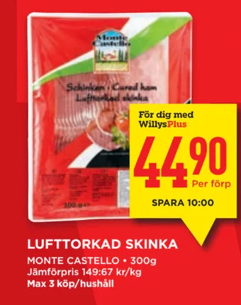 Willys LUFTTORKAD SKINKA erbjuda