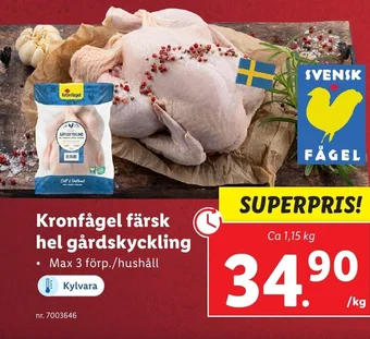 Lidl Kronfågel färsk hel gårdskyckling erbjuda