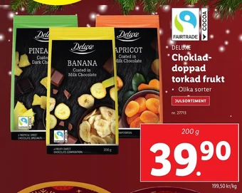 Lidl DELUXE Choklad-doppad torkad frukt erbjuda