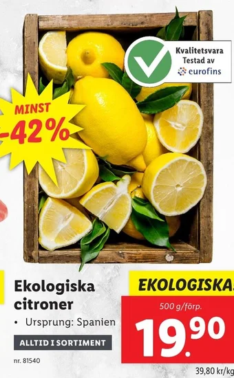 Lidl Ekologiska citroner erbjuda