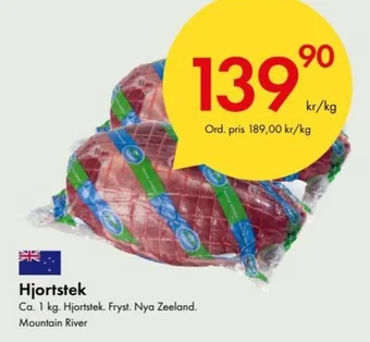Snabbgross Hjortstek Ca. 1 Hjo Mountain River Fryst. Nya Zeeland. erbjuda