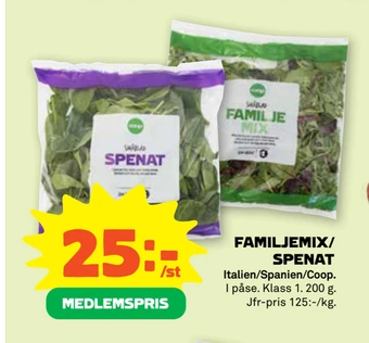 Stora Coop Familjemix/ spenat erbjuda
