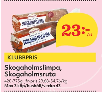 Hemköp Skogaholmslimpa, skogaholmsruta erbjuda