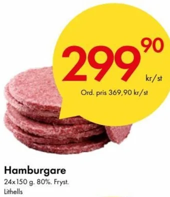 Snabbgross Hamburgare 24x150 g. 80%. Fryst. Lithells erbjuda