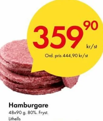 Snabbgross Hamburgare 48x90 g. 80%. Fryst. Lithells erbjuda