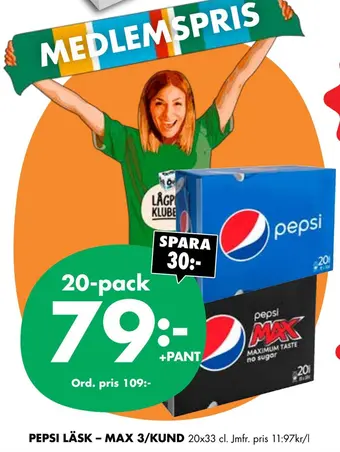 ÖoB Pepsi läsk - max 3/kund erbjuda