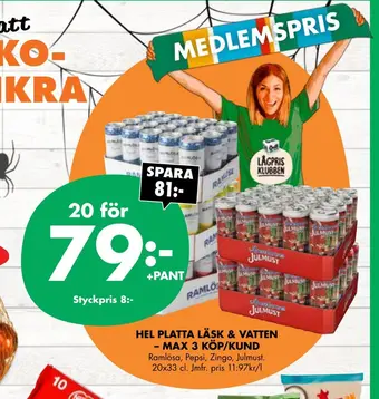 ÖoB Hel platta läsk & vatten erbjuda