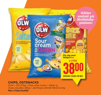 Willys Chips, ostsnacks erbjuda