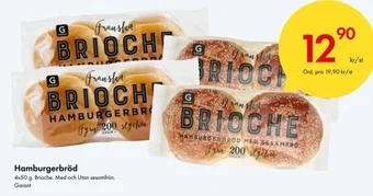 Snabbgross Hamburgerbröd 4x50 g. Brioche. Med och Utan sesamfrön. Garant erbjuda