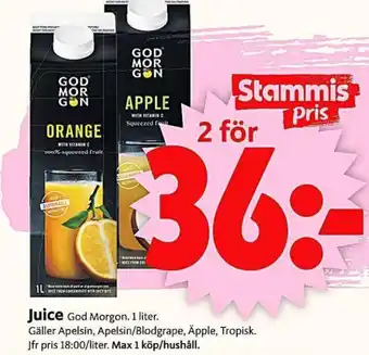 ICA Supermarket Juice God Morgon. 1 liter erbjuda