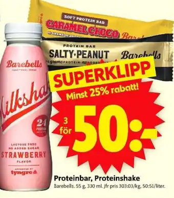 ICA Supermarket Proteinbar, Proteinshake Barebells erbjuda