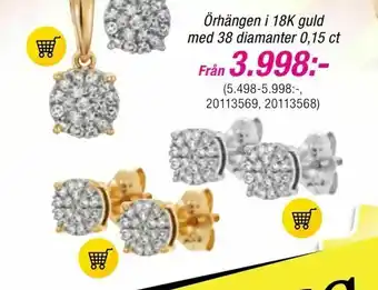 Guldfynd Örhängen i 18K guld med 38 diamanter 0,15 ct erbjuda