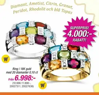 Ring i 18K guld med 20 diamanter 0,10 ct