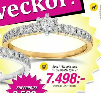 Guldfynd Ring i 18K guld med 15 diamanter 0,34 ct erbjuda