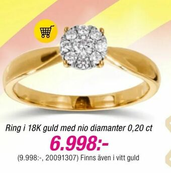Guldfynd Ring i 18K guld med nio diamanter 0,20 ct erbjuda