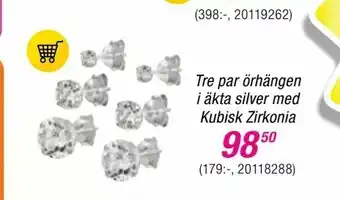 Guldfynd Tre par örhängen i äkta silver med Kubisk Zirkonia erbjuda
