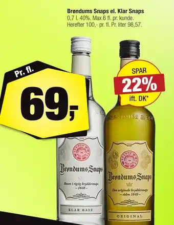 Calle Brøndums Snaps el. Klar Snaps erbjuda