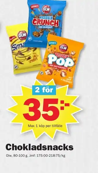 Pekås Chokladsnacks Olw erbjuda