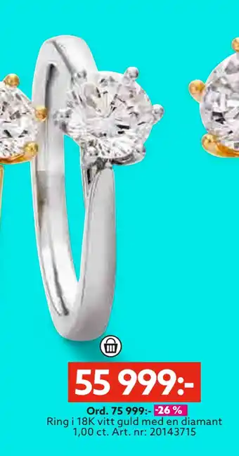 Albrekts Guld Ring i 18k vitt guld med en diamant 1,00 ct erbjuda
