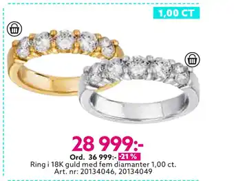Albrekts Guld Ring i 18k guld med fem diamanter 1,00 ct erbjuda