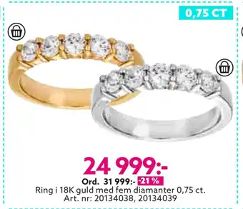 Albrekts Guld Ring i 18k guld med fem diamanter 0,75 ct erbjuda
