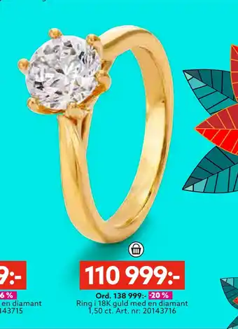 Albrekts Guld Ring i 18k guld med en diamant 1,50 ct erbjuda