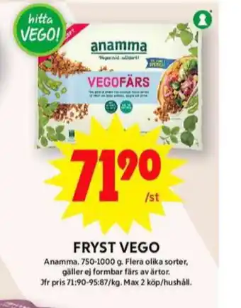 ICA Maxi Anamma gott & grönt vegofärs erbjuda