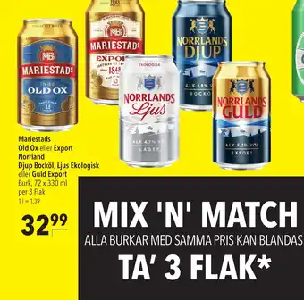 Citti Mariestads Old Ox eller Export Norrland Djup Bocköl, Ljus Ekologisk eller Guld Export erbjuda