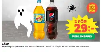 Coop LÄSK Pepsi/Zingo/7Up/Pommac erbjuda