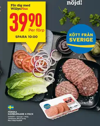 Willys Färska hamburgare 4-pack erbjuda