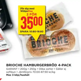 Willys Hemma Brioche hamburgerbröd 4-pack erbjuda