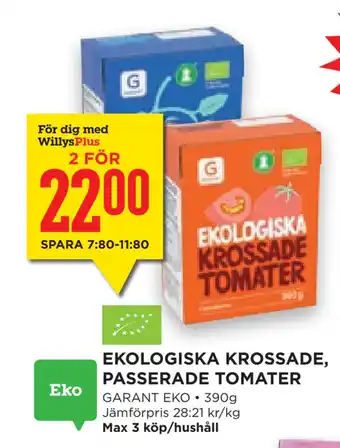 Willys Hemma Ekologiska krossade, passerade tomater erbjuda