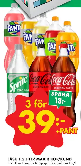 ÖoB Läsk 1,5 liter max 3 köp/kund erbjuda