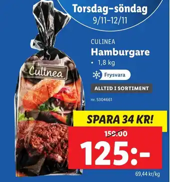 Lidl CULINEA Hamburgare erbjuda