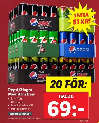 Lidl Pepsi/Zingo/ Mountain Dew erbjuda
