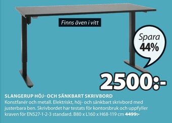 JYSK Slangerup Höj-Och Sänkbart Skrivbord erbjuda