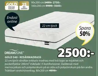 JYSK Dreamzone Gold S40 Resårmadrass erbjuda