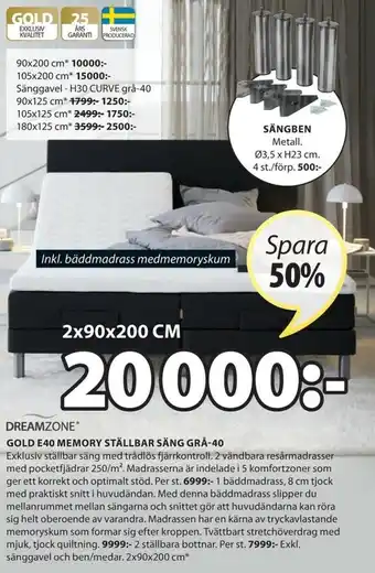 JYSK Dreamzone Gold E40 Memory Ställbar Säng Grå-40 erbjuda
