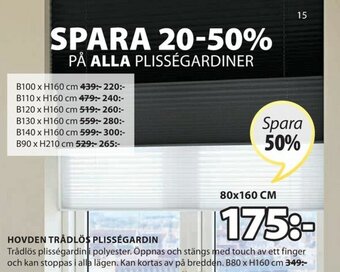 JYSK Hovden Trådlös Plissegardin erbjuda