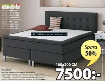 JYSK Dreamzone Gold C35 Memory Kontinentalsäng Grå-40 erbjuda