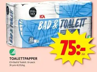 ICA Kvantum TOALETTPAPPER ICA Bad & Toalett. 16-pack. erbjuda