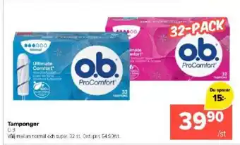 Coop Extra Tamponger O.B erbjuda
