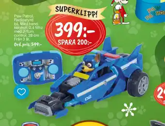Leklust Paw patrol. radiostyrd bil erbjuda